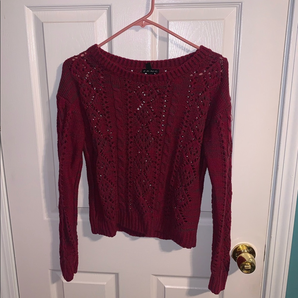 Fang Open Knit Magenta & Grey Sweater